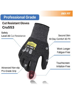 Guantes Anticorte DEX FIT Cru553T - Ajuste 3D, Gris M 2
