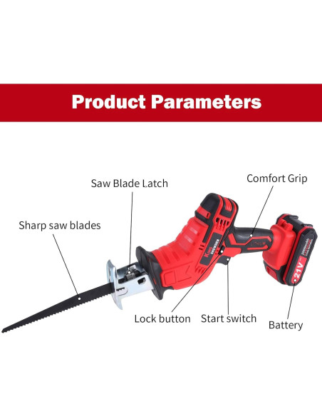Sierra Recíproca Inalámbrica BDJHMP 21V 2000mAh 3000RPM