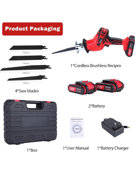 Sierra Recíproca Inalámbrica BDJHMP 21V 2000mAh 3000RPM