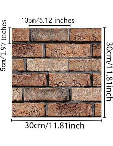 Paneles de Pared 3D Autoadhesivos Veczom Ladrillo Rojo 10 Unidades
