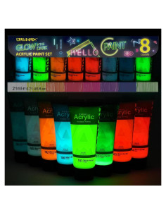 Pintura Acrílica Neón AUREUO 8 Colores Brillan en Oscuridad 21ml