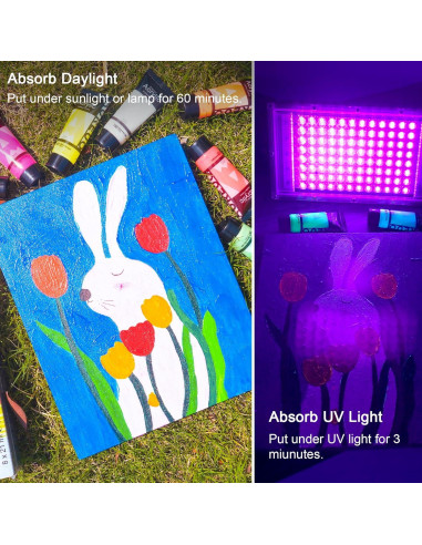 Pintura Acrílica Neón AUREUO 8 Colores Brillan en Oscuridad 21ml