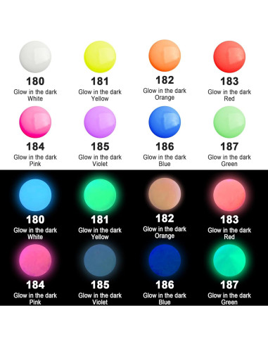 Pintura Acrílica Neón AUREUO 8 Colores Brillan en Oscuridad 21ml