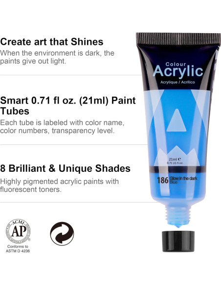 Pintura Acrílica Neón AUREUO 8 Colores Brillan en Oscuridad 21ml