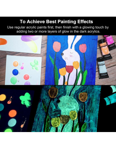 Pintura Acrílica Neón AUREUO 8 Colores Brillan en Oscuridad 21ml