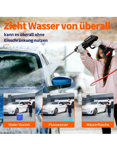 Lavadora a Presión Inalámbrica 21V 1500W con 2 Baterías 2Ah