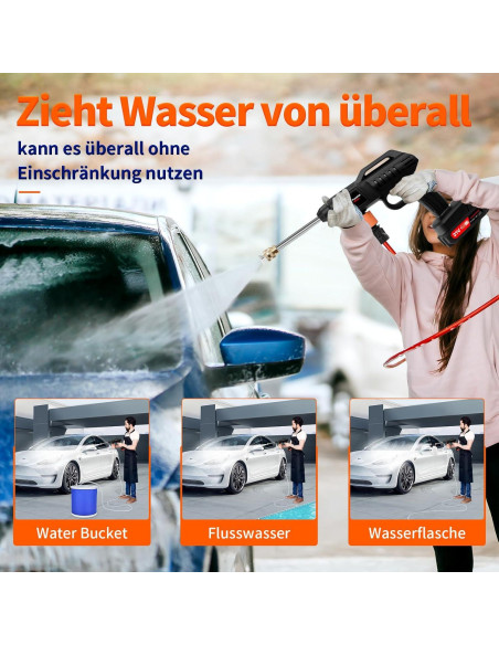 Lavadora a Presión Inalámbrica 21V 1500W con 2 Baterías 2Ah