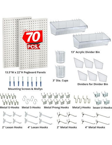 Organizador de Pegboard Azar Displays 70 Piezas Blanco 68.58x55.88cm