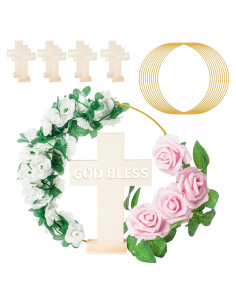 Corona Floral Dorada WATINC con Cruces y Rosas Falsas 25 cm