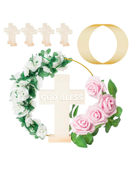 Corona Floral Dorada WATINC con Cruces y Rosas Falsas 25 cm