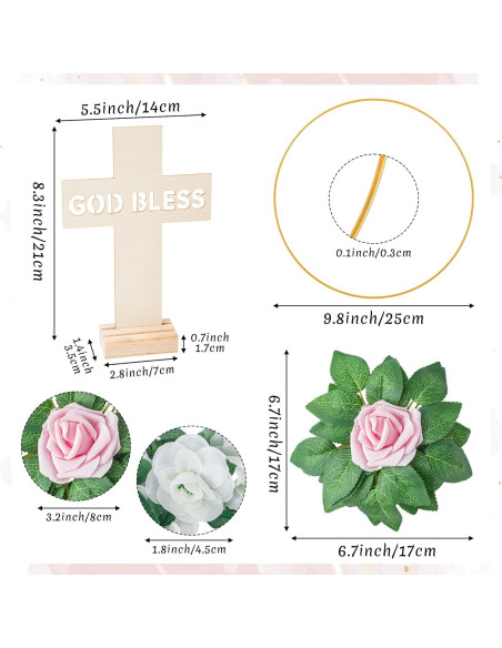 Corona Floral Dorada WATINC con Cruces y Rosas Falsas 25 cm