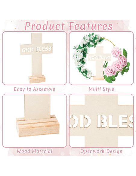 Corona Floral Dorada WATINC con Cruces y Rosas Falsas 25 cm