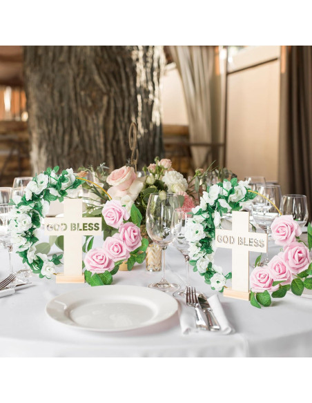 Corona Floral Dorada WATINC con Cruces y Rosas Falsas 25 cm