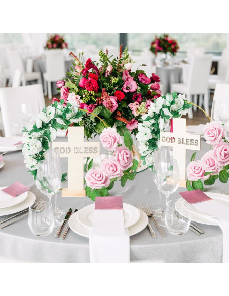 Corona Floral Dorada WATINC con Cruces y Rosas Falsas 25 cm