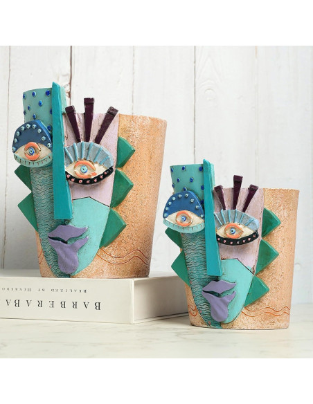 Maceta de Resina BJVF Grande con Drenaje - Cara Abstracta 20cm