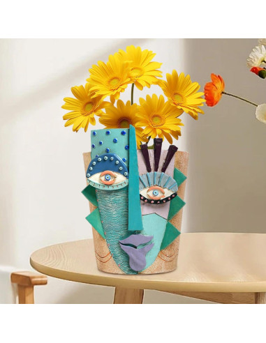 Maceta de Resina BJVF Grande con Drenaje - Cara Abstracta 20cm