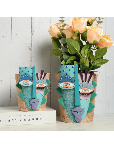 Maceta de Resina BJVF Grande con Drenaje - Cara Abstracta 20cm