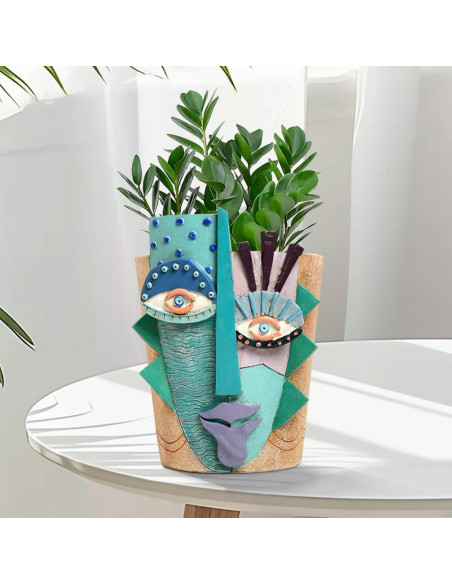 Maceta de Resina BJVF Grande con Drenaje - Cara Abstracta 20cm