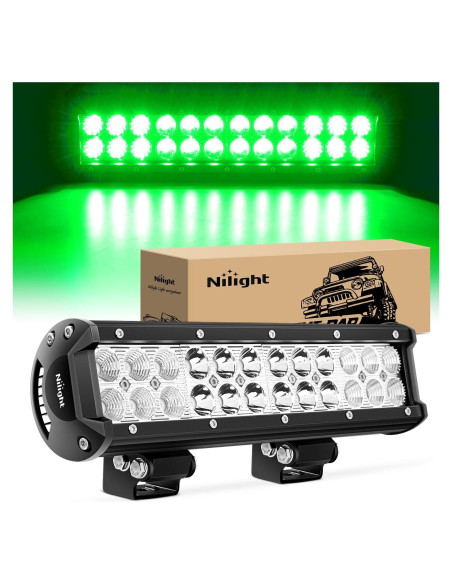 Barra de Luz LED Nilight 30cm 72W Verde IP67 para Off Road