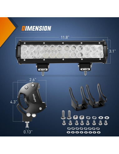 Barra de Luz LED Nilight 30cm 72W Verde IP67 para Off Road