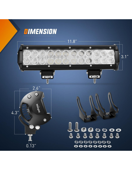 Barra de Luz LED Nilight 30cm 72W Verde IP67 para Off Road