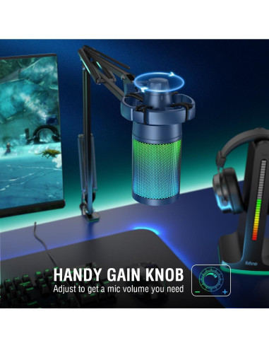Micrófono USB para Juegos FIFINE A6TB+U1 con RGB y Filtro Antipop