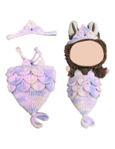 Conjunto de Ropa de Sirena Labubu Tejido a Mano 15-17 cm