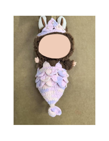 Conjunto de Ropa de Sirena Labubu Tejido a Mano 15-17 cm