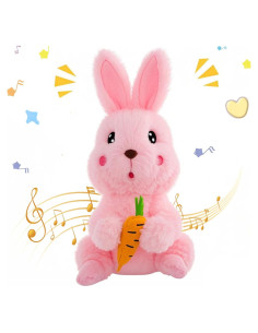 Conejo de Peluche Emoin Rosa Interactivo 22.86 cm Canta y Llora
