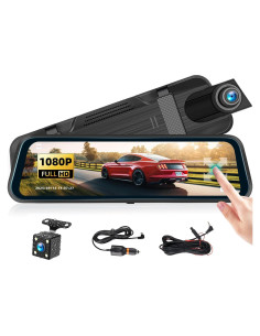 Espejo Retrovisor con Cámara Dual 1080P AMprime 24.5cm