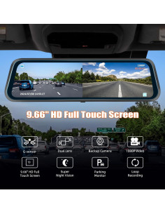 Espejo Retrovisor con Cámara Dual 1080P AMprime 24.5cm 2