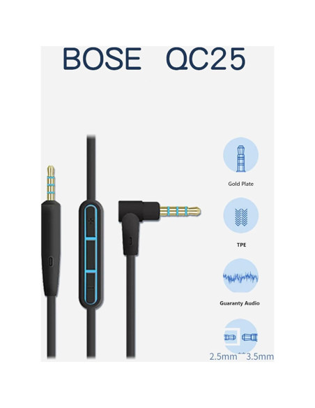 Cable de audio 2.5mm a 3.5mm UNIFYCENTRAL para Bose QC25 QC35