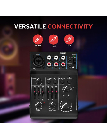 Mezclador de Audio Bluetooth Pyle PAD30MXUBT.5 - 3 Canales, USB