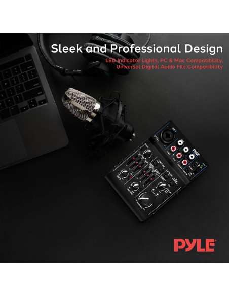 Mezclador de Audio Bluetooth Pyle PAD30MXUBT.5 - 3 Canales, USB