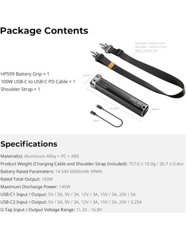 Empuñadura de Batería SMALLRIG 99Wh 6800mAh con Carga Rápida