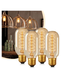 Bombillas Edison DORESshop 60W T45 Ámbar 4 Piezas Regulables