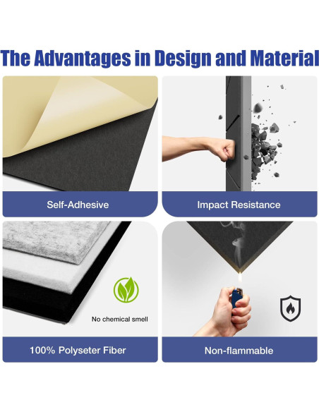 22 Paneles Acústicos Autoadhesivos Negro 30.48x30.48cm Aislantes