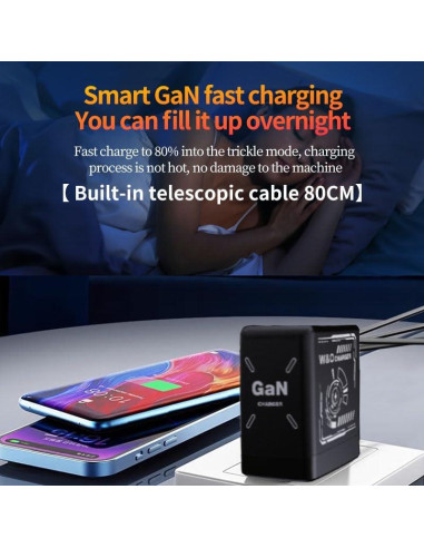 Cargador Hatalkin W&O 2 en 1 GaN 40W con Cables Retráctiles