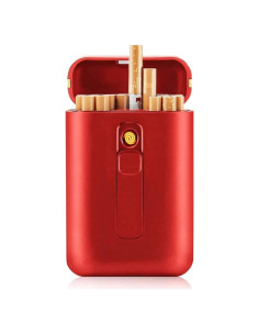 Estuche para Cigarrillos con Encendedor Eléctrico Rojo 2 en 1
