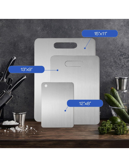 Juego de 3 Tablas de Cortar SUNWISHA Acero Inoxidable Doble Cara Juego de 3 Tablas de Cortar SUNWISHA Acero Inoxidable Doble Cara