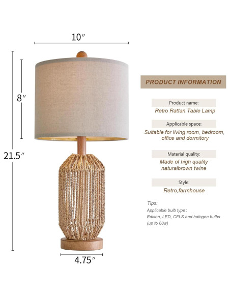 Juego de 2 Lámparas de Mesa Boho OYEARS Marrón 54.61cm