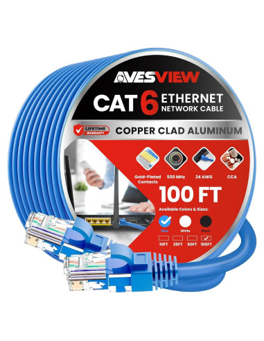 Cable Ethernet CAT 6 AvesView 30.48 m Alta Velocidad Azul