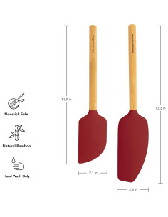 Juego de Espátulas de Bambú KitchenAid 2 Piezas Rojo 2