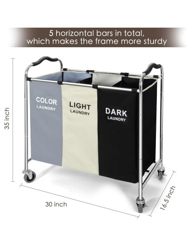 Cesta de Ropa con Ruedas YUELAN 240L 3 Secciones Impermeable