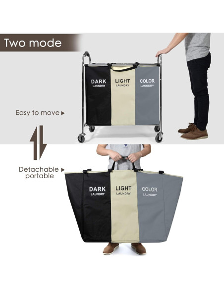 Cesta de Ropa con Ruedas YUELAN 240L 3 Secciones Impermeable