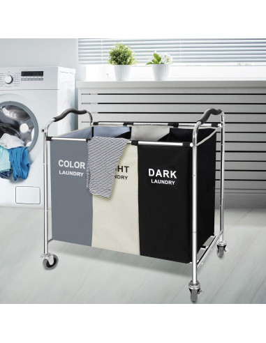Cesta de Ropa con Ruedas YUELAN 240L 3 Secciones Impermeable
