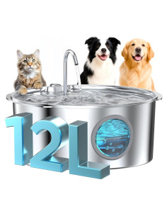Fuente de Agua para Perros Grandes GROOKPET 12L Acero Inoxidable
