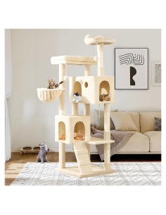 Árbol para Gatos Allewie 162 cm Beige con 2 Condominios y Rascadores