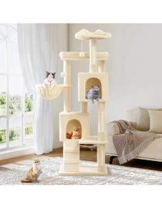 Árbol para Gatos Allewie 162 cm Beige con 2 Condominios y Rascadores 2