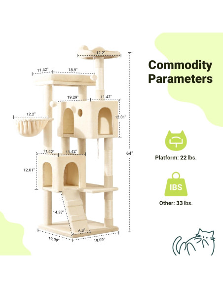Árbol para Gatos Allewie 162 cm Beige con 2 Condominios y Rascadores